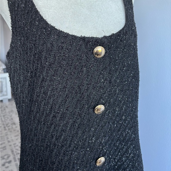 NWT Michael Kors Metallic Tweed Gold Button Down Tank Dress - Picture 3 of 7